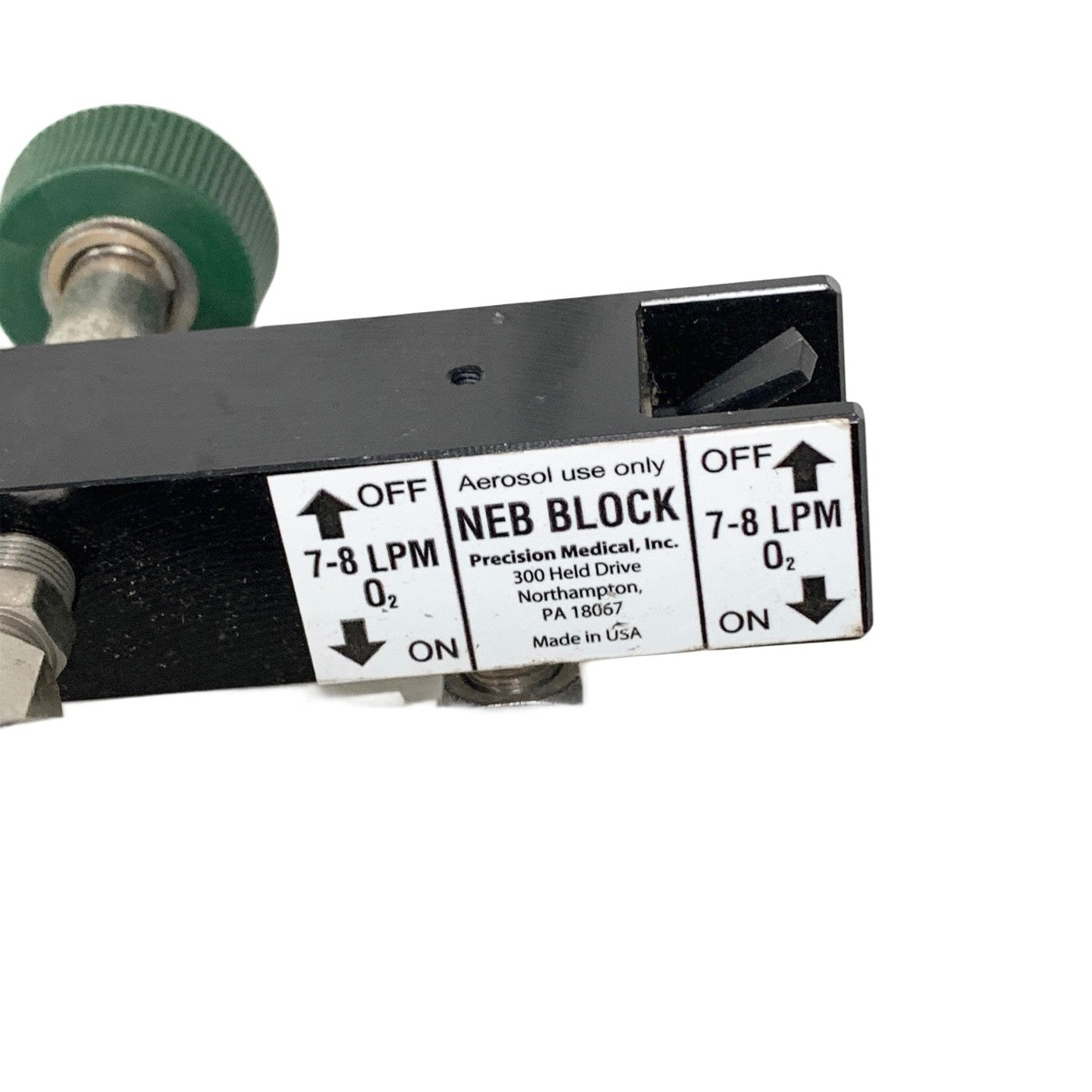 Precision Medical Model 8MFA Oxygen Flowmeter 0-15 LPM w/ NEB Block & Max Flush