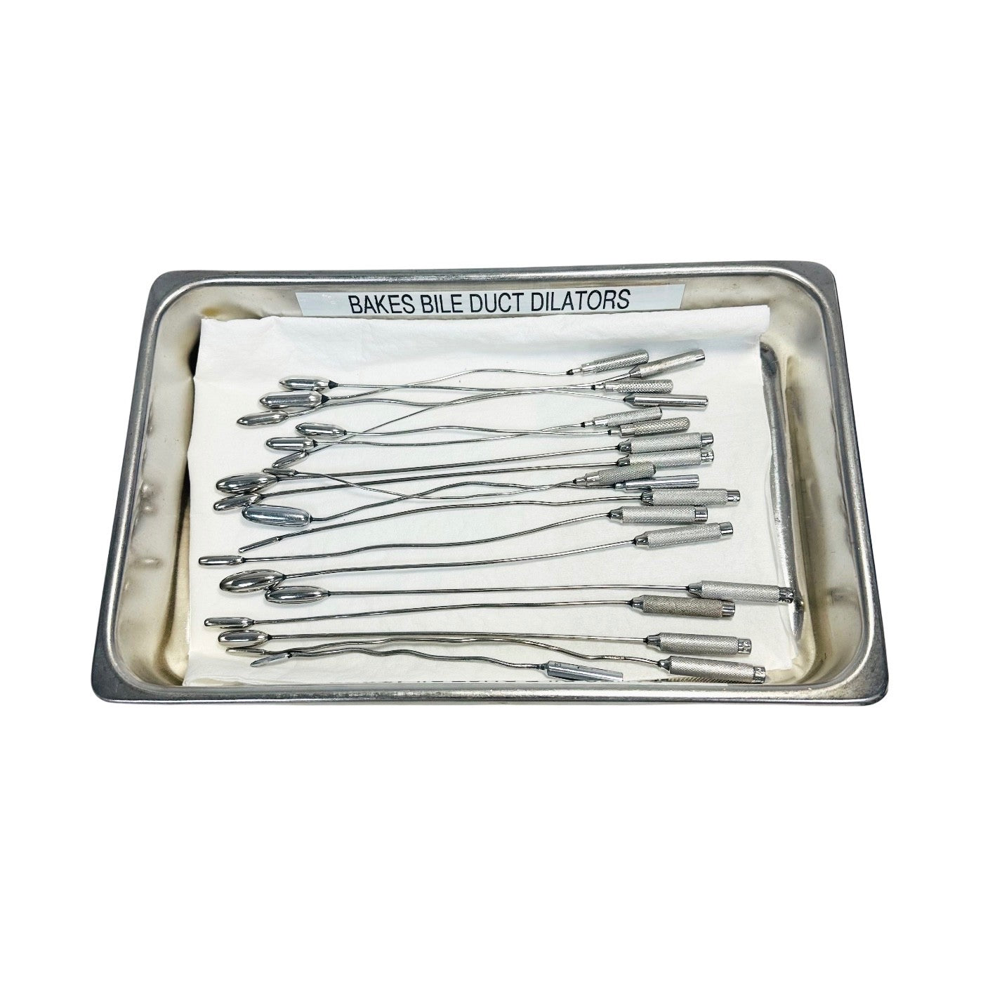 Pilling  / Others Bakes Bile Duct Dilators ( Lot Of 18 ) W/ Steel Tray