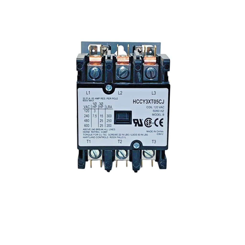 HARTLAND CONTROL Ref HCCY3XT05CJ, 3/120/50FLA/65A 3 Pole Contactor
