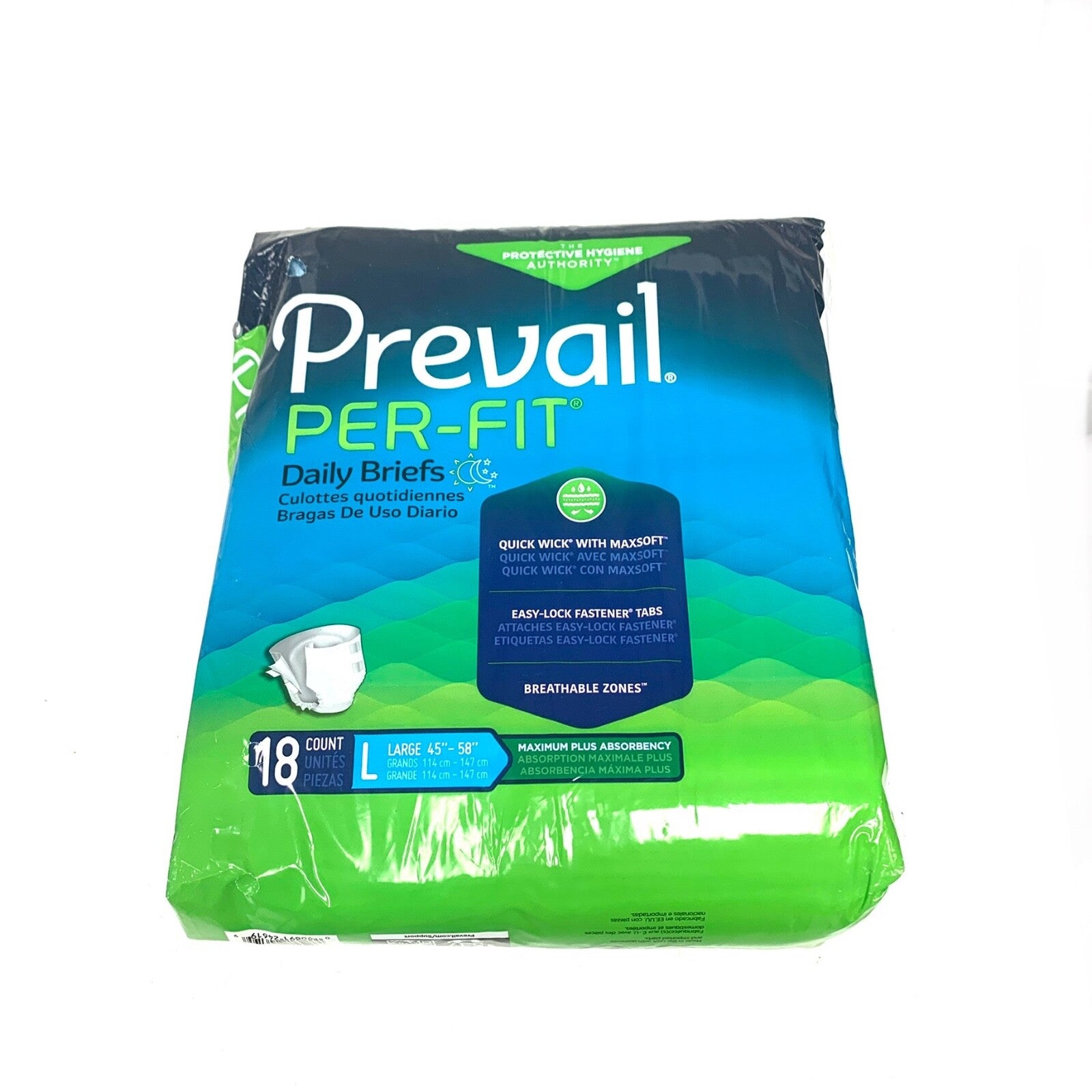 Prevail Per-fit Daily Briefs, Large 45"-58", 18 Count