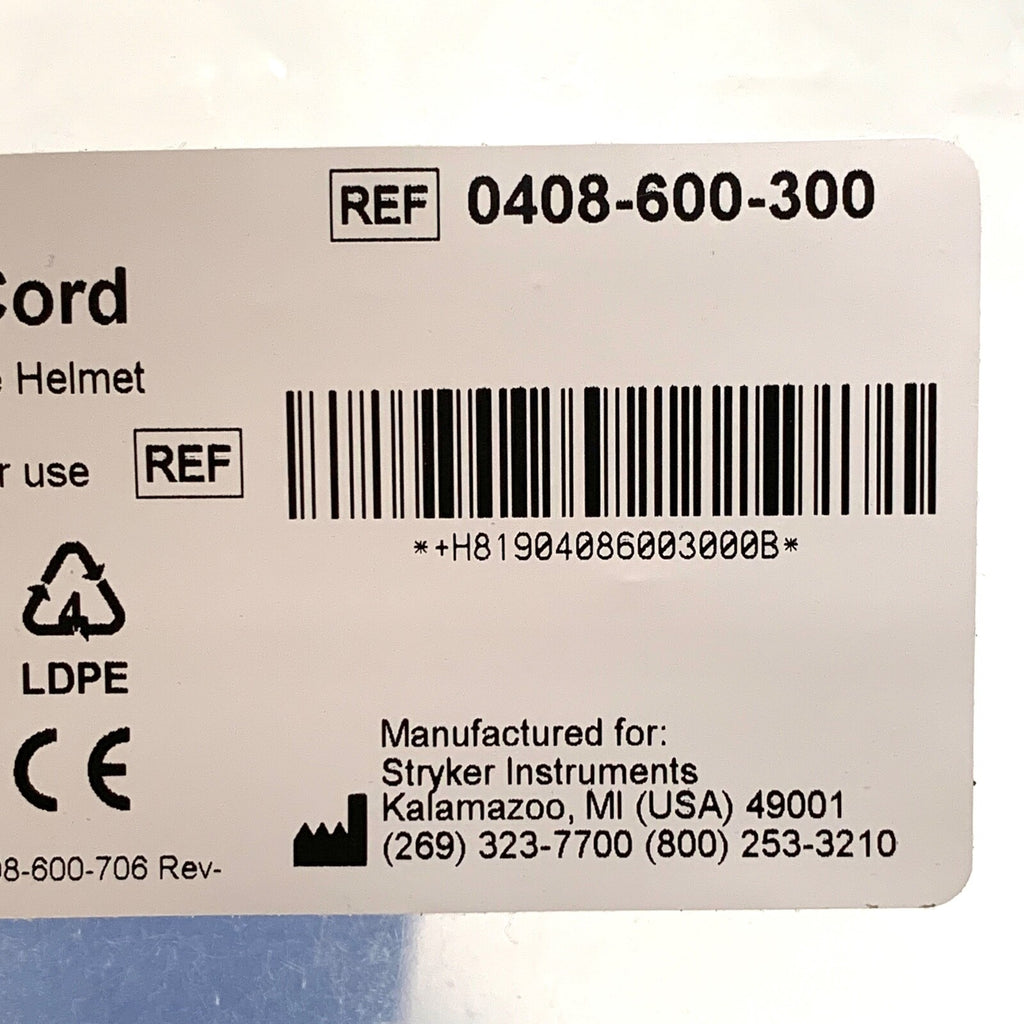 Stryker REF 0408-600-300, Flyte Power Cord For use with the Stryker Flyte Helmet
