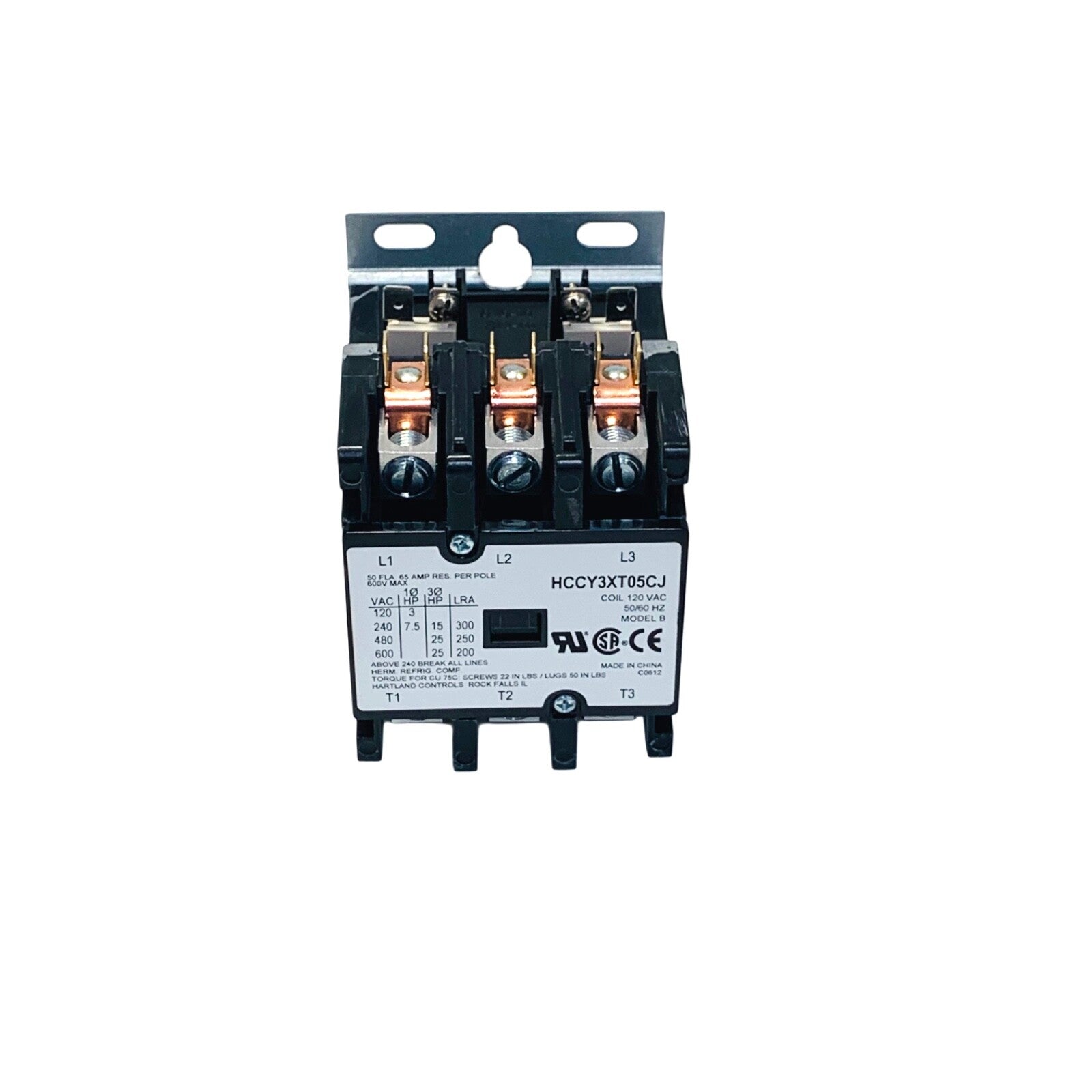 HARTLAND CONTROL Ref HCCY3XT05CJ, 3/120/50FLA/65A 3 Pole Contactor