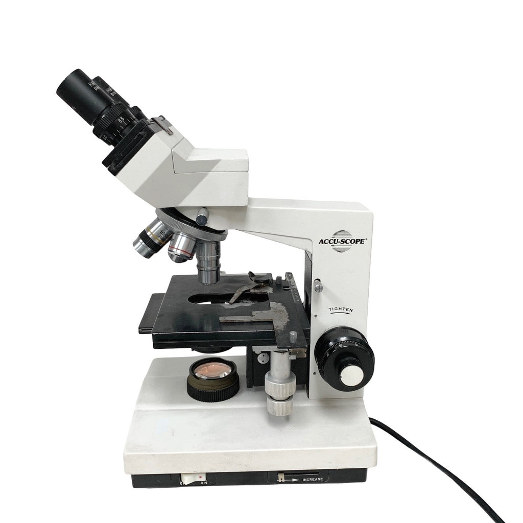 ACCU-SCOPE REF 1812WSWH, BINOCULAR MICROSCOPE,  w/ 4x, 10x, 40x, 100x OBJECTIVE