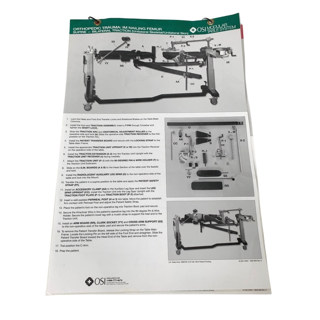 Mizuho OSI MODULAR TABLE SYSTEM INSTRUCTION GUIDE CHART