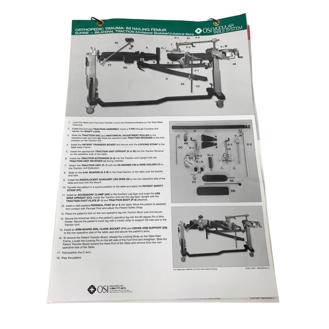 Mizuho OSI MODULAR TABLE SYSTEM INSTRUCTION GUIDE CHART