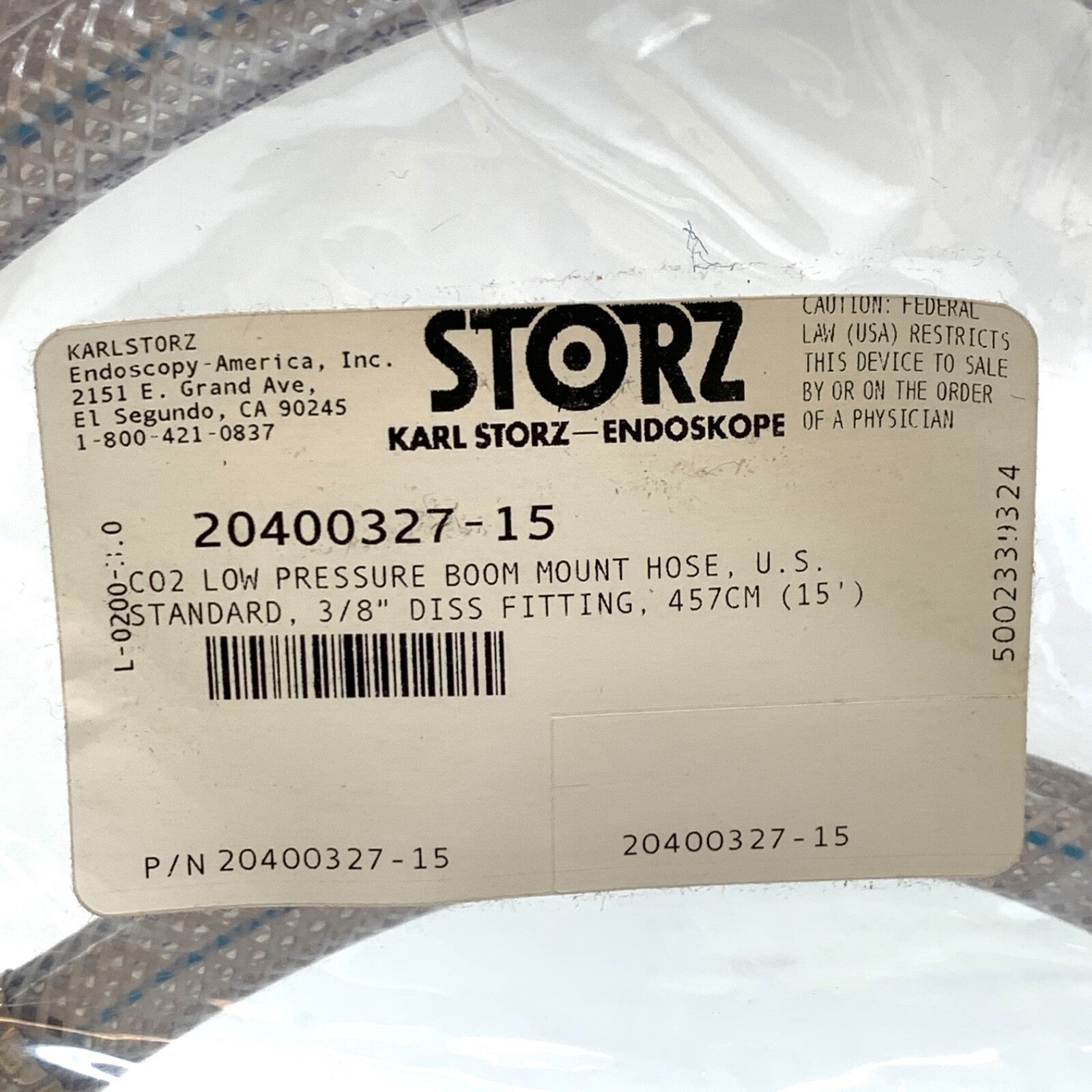 Karl Storz REF 20400327-15, CO2 LOW PRESSURE BOOM MOUNT HOSE