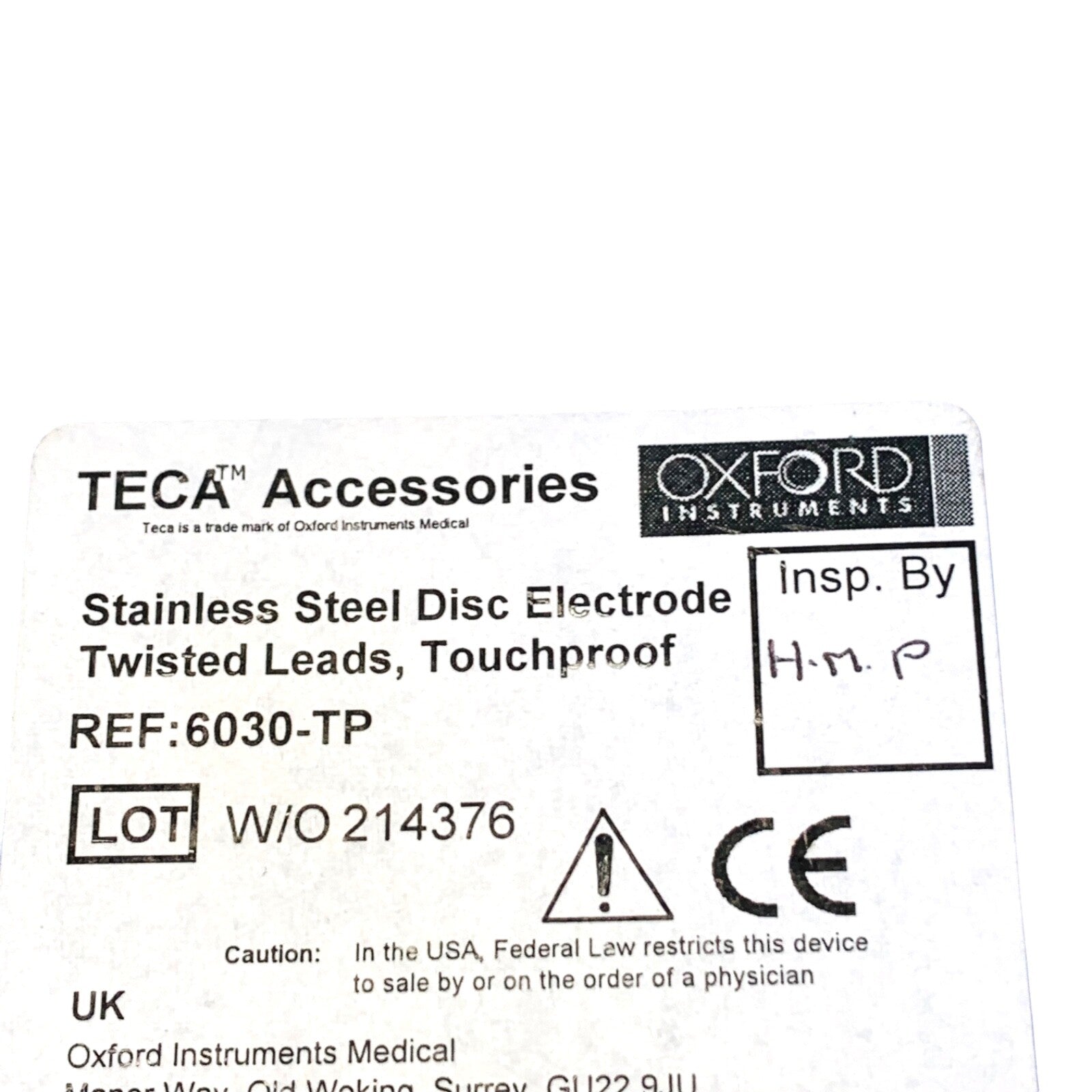 OXFORD TECA REF 6030-TP Stainless Steel Disc Electrode Twisted Leads, Touchproof