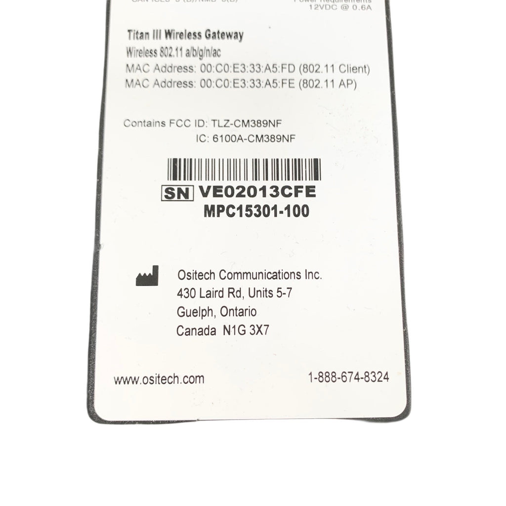 OSITECH REF MPC15301-100, Titan Ill Wireless Gateway Wireless 802.11 a/b/g/n/ac