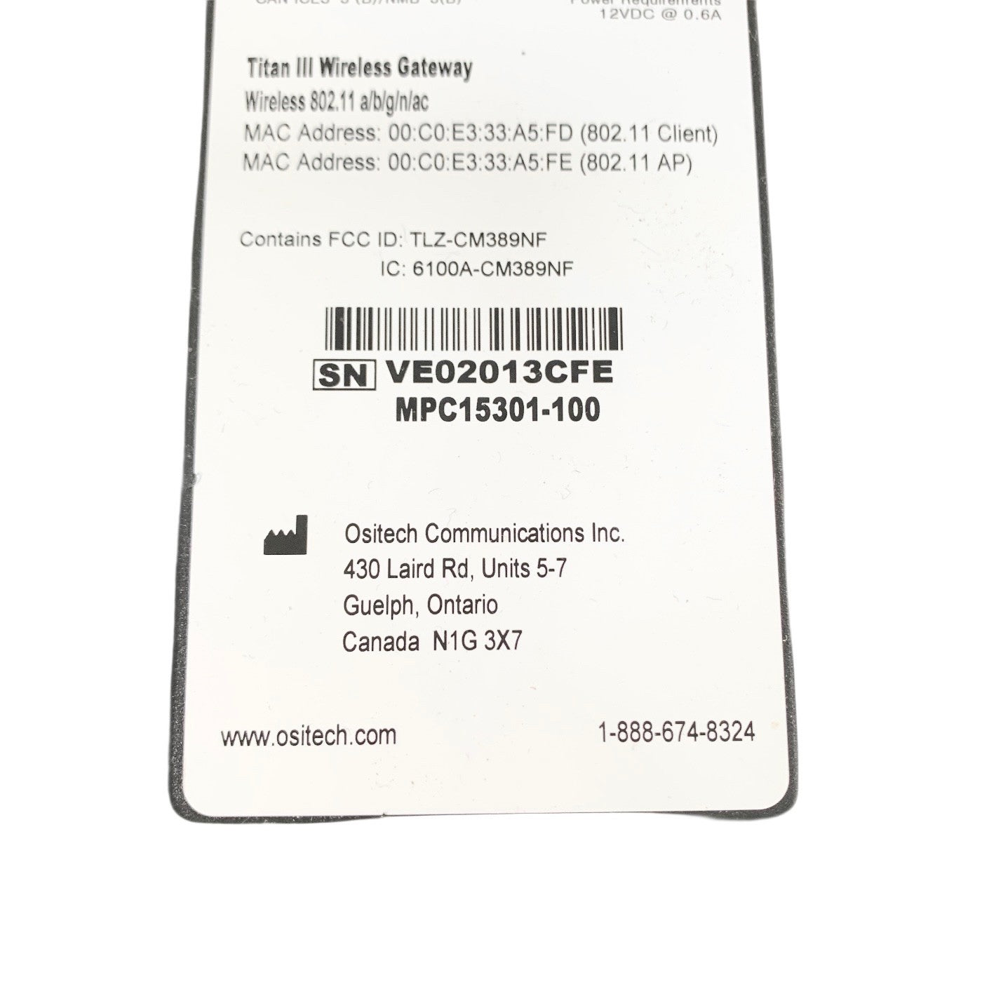 OSITECH REF MPC15301-100, Titan Ill Wireless Gateway Wireless 802.11 a/b/g/n/ac
