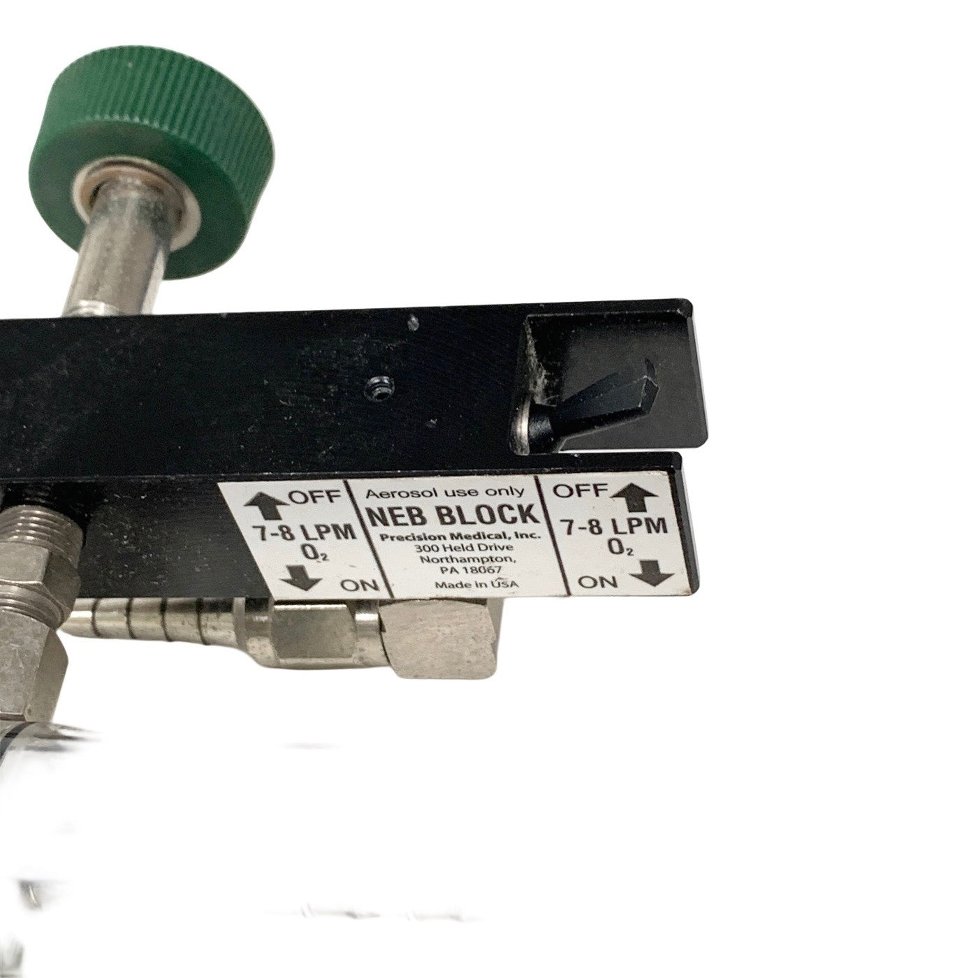 Precision Medical Model 8MFA Oxygen Flowmeter 0-15 LPM w/ NEB Block & Max Flush