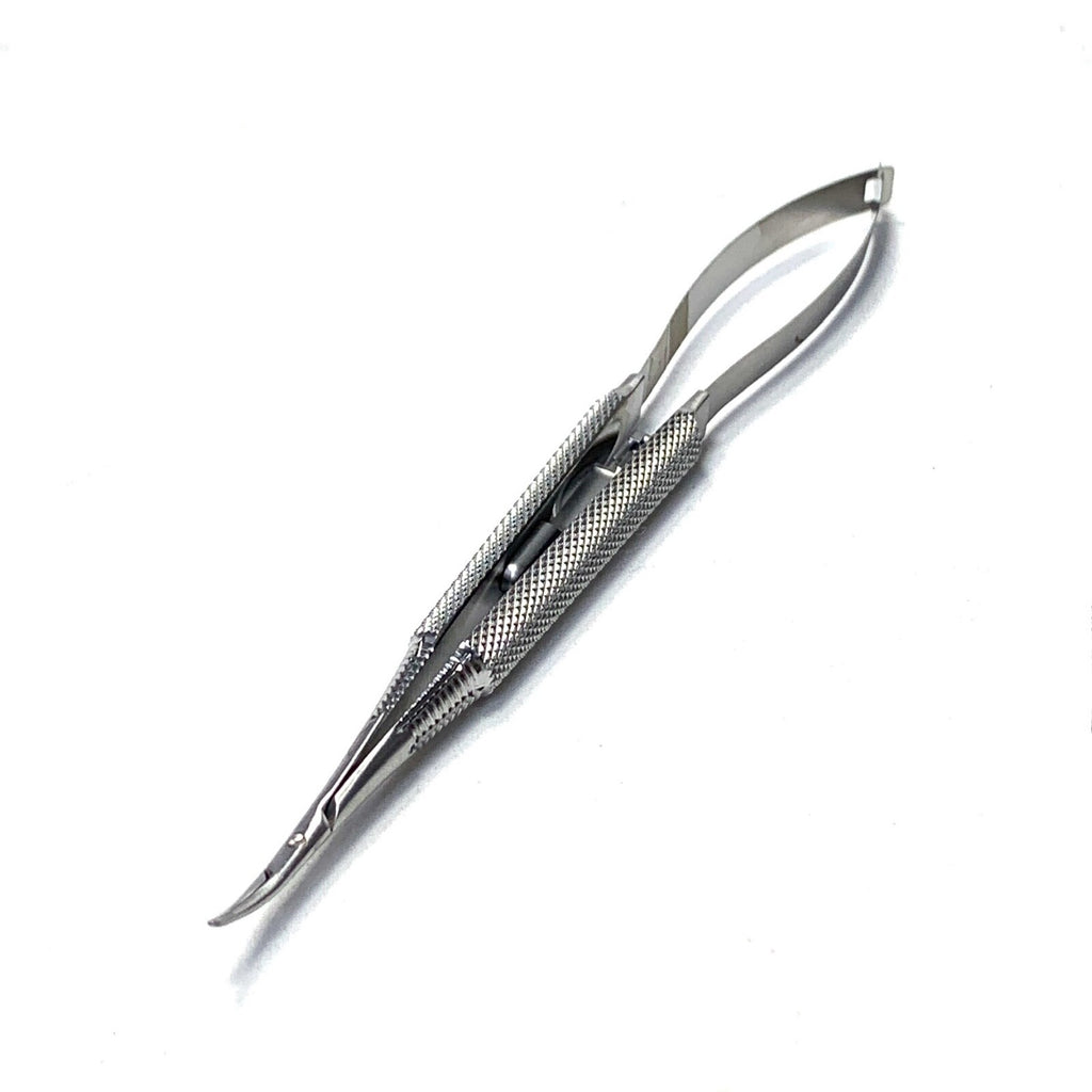 Aesculap REF FD243R, Micro Needle Holder, Curved w/ Ratchet