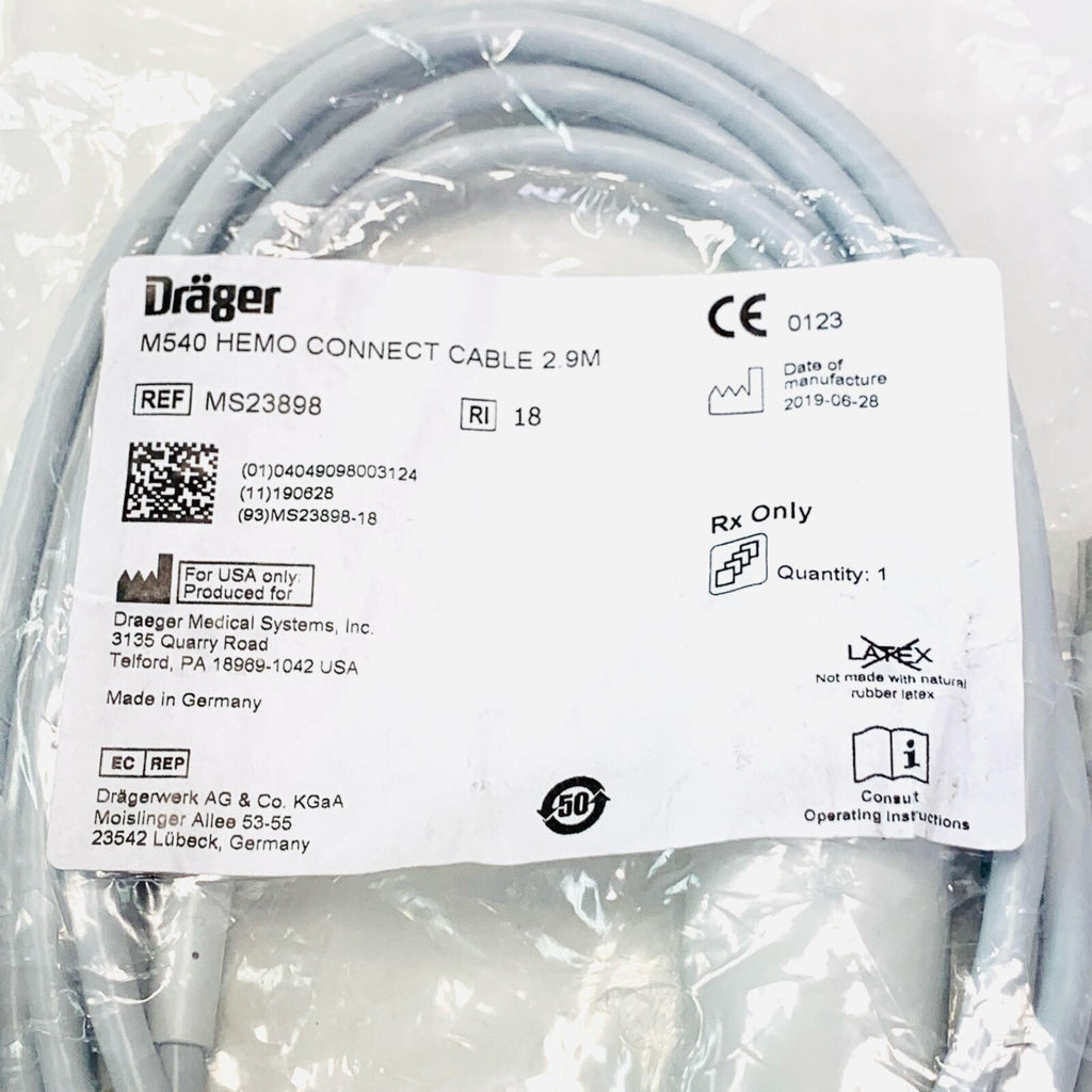 Drager REF MS23898, M540 HEMO CONNECT CABLE, 2.9M