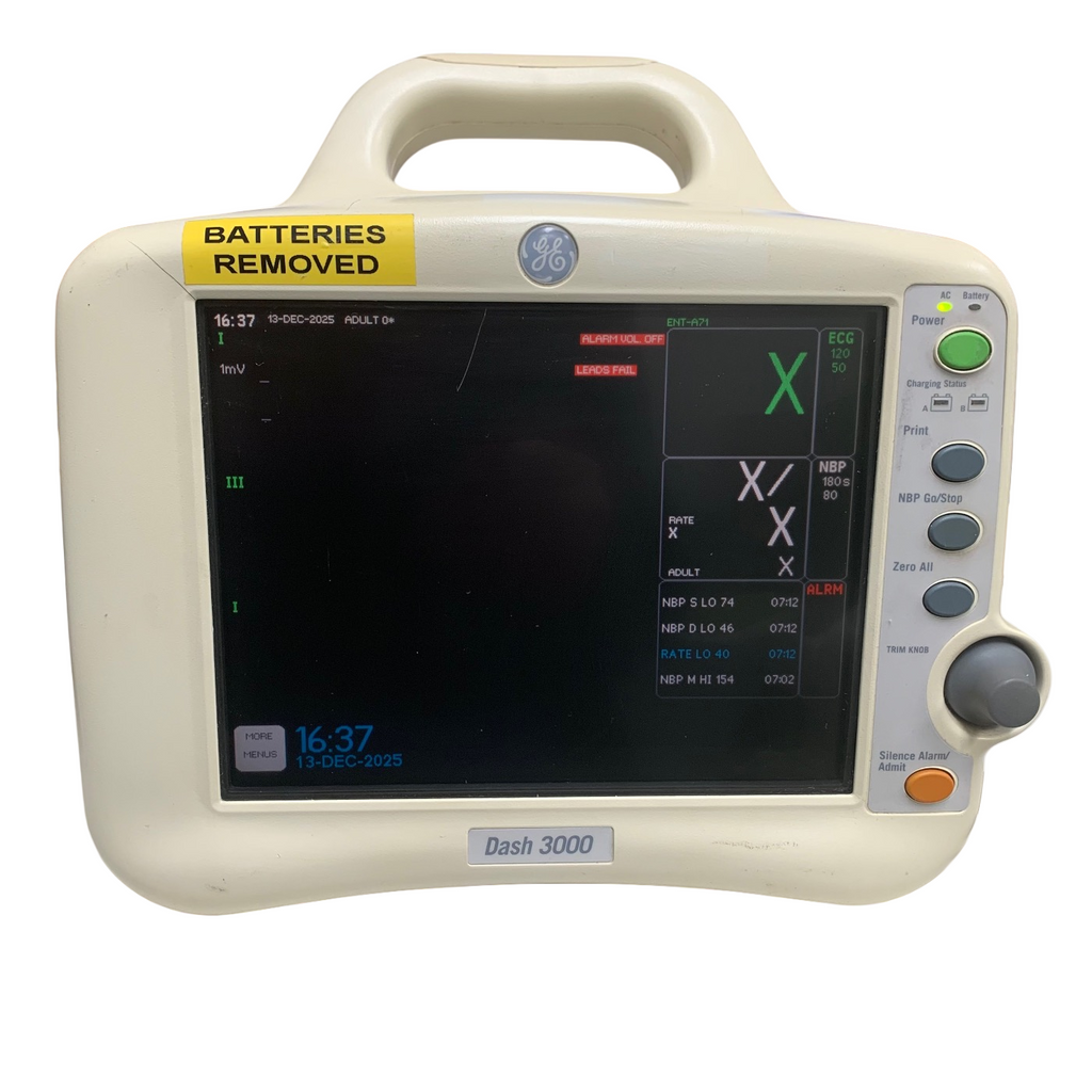 GE DASH 3000 PATIENT MONITOR - ECG, SPO2, NIBP, TEMP - NO BATTERIES OR PRINTER