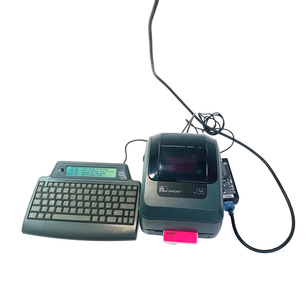 Zebra ref GK420t, THERMAL PRINTER W/ KDUPLUS 120182G-001 KEYBOARD & POWER SUPPLY