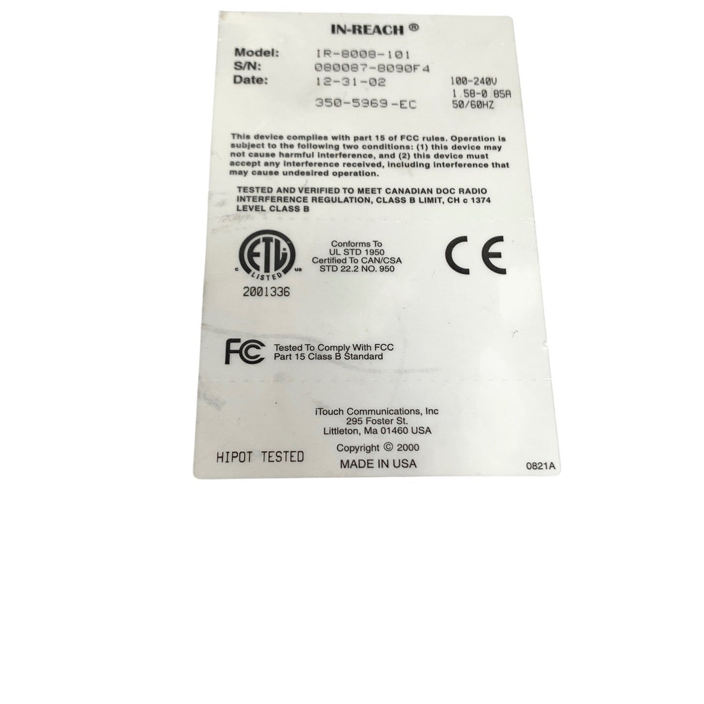 MRV REF IR-8008-101, IN REACH iTOUCH COMMUNICATION CONSOLE