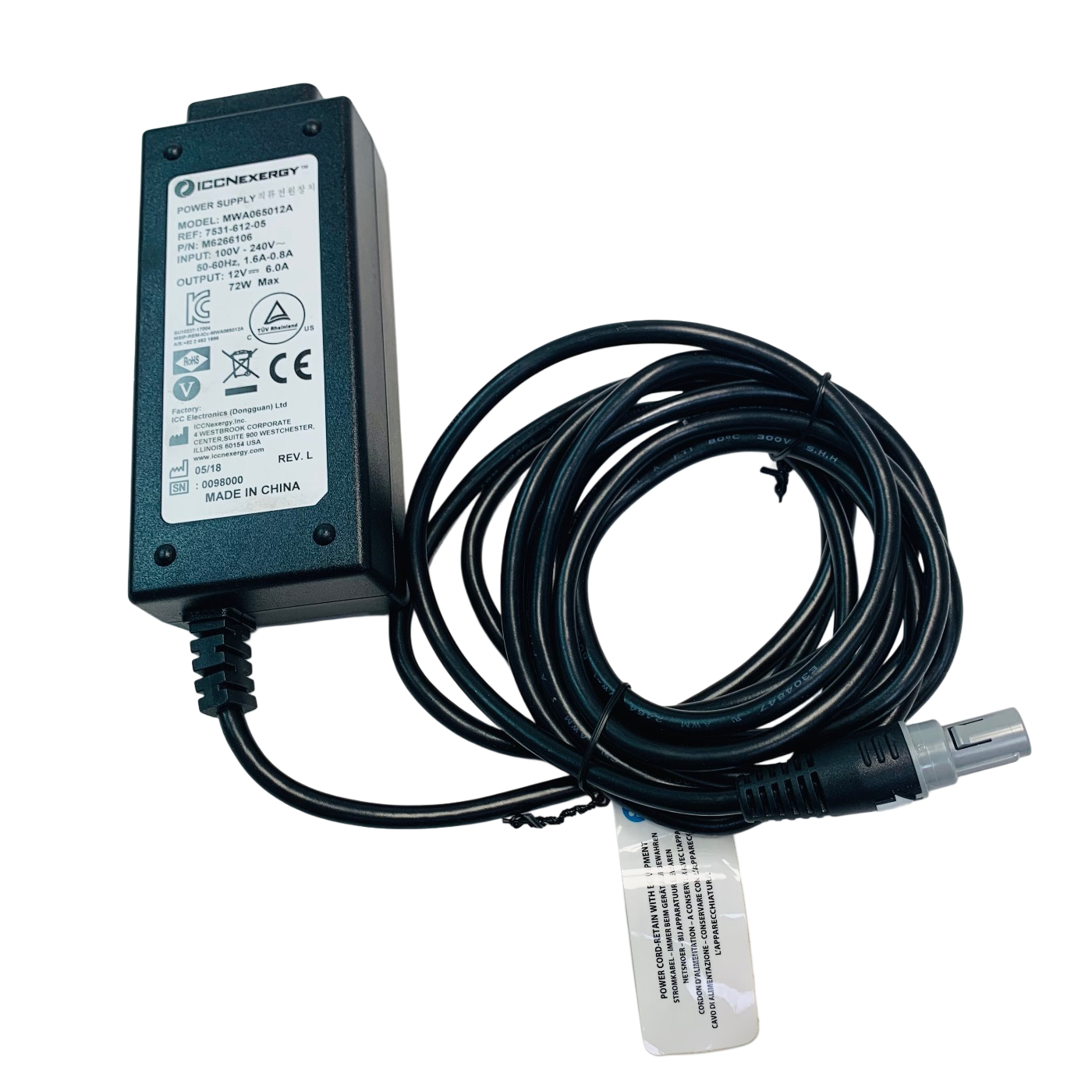 KCI ACTIVAC 7531-612-05, ICCNExERGY REF MWA065012A, POWER SUPPLY ADAPTER