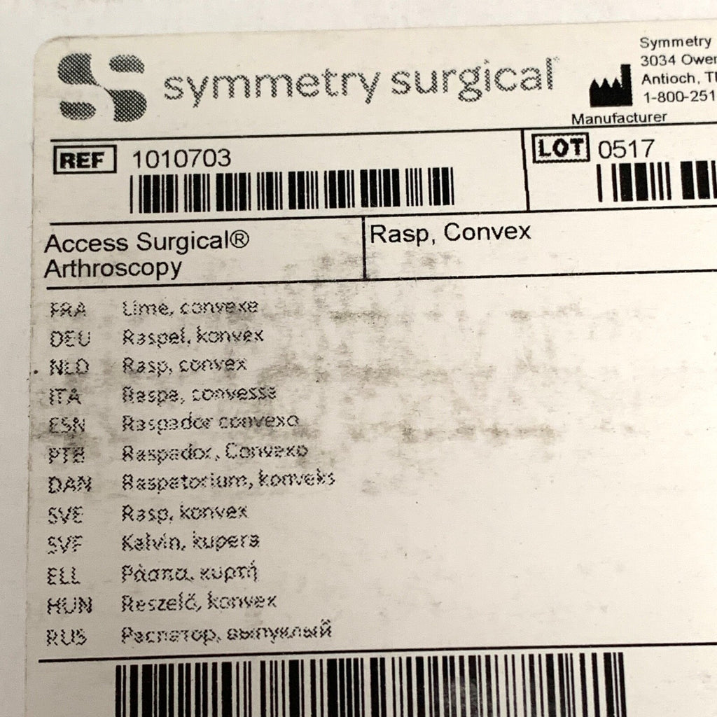 Symmetry Medical REF 1010703, Access Arthroscopy, Rasp, Convex