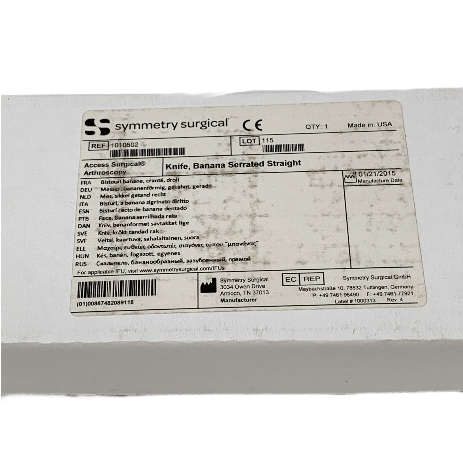Symmetry Medical REF 1010602, Knife, Banana Serrated Straight