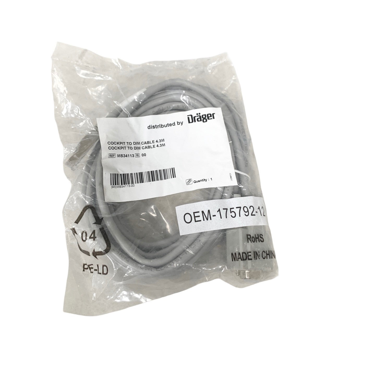 Drager REF MS34113, Cockpit to DIM Cable 4.3M OEM