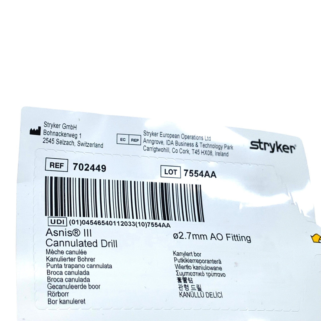 STRYKER REF 702449, ASNIS III, CANNULATED DRILL