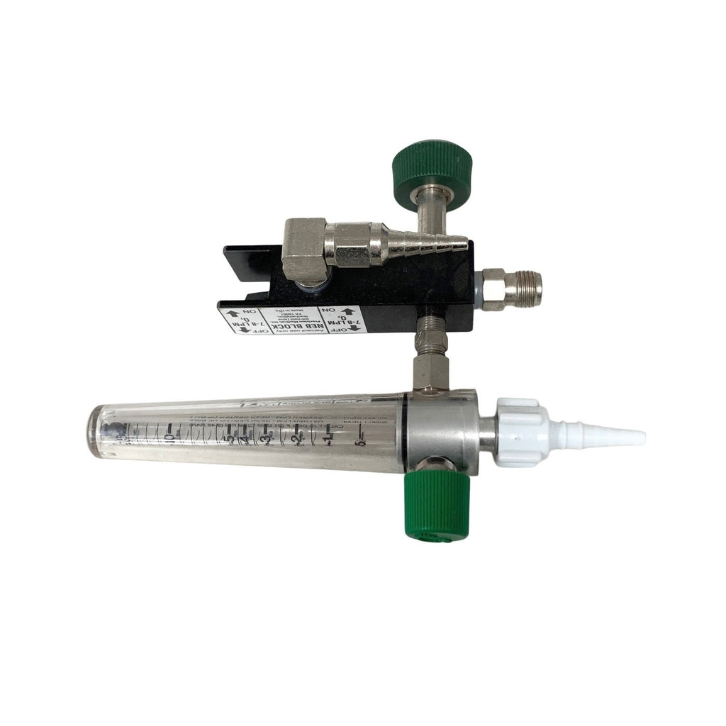 Precision Medical Model 8MFA Oxygen Flowmeter 0-15 LPM w/ NEB Block & Max Flush