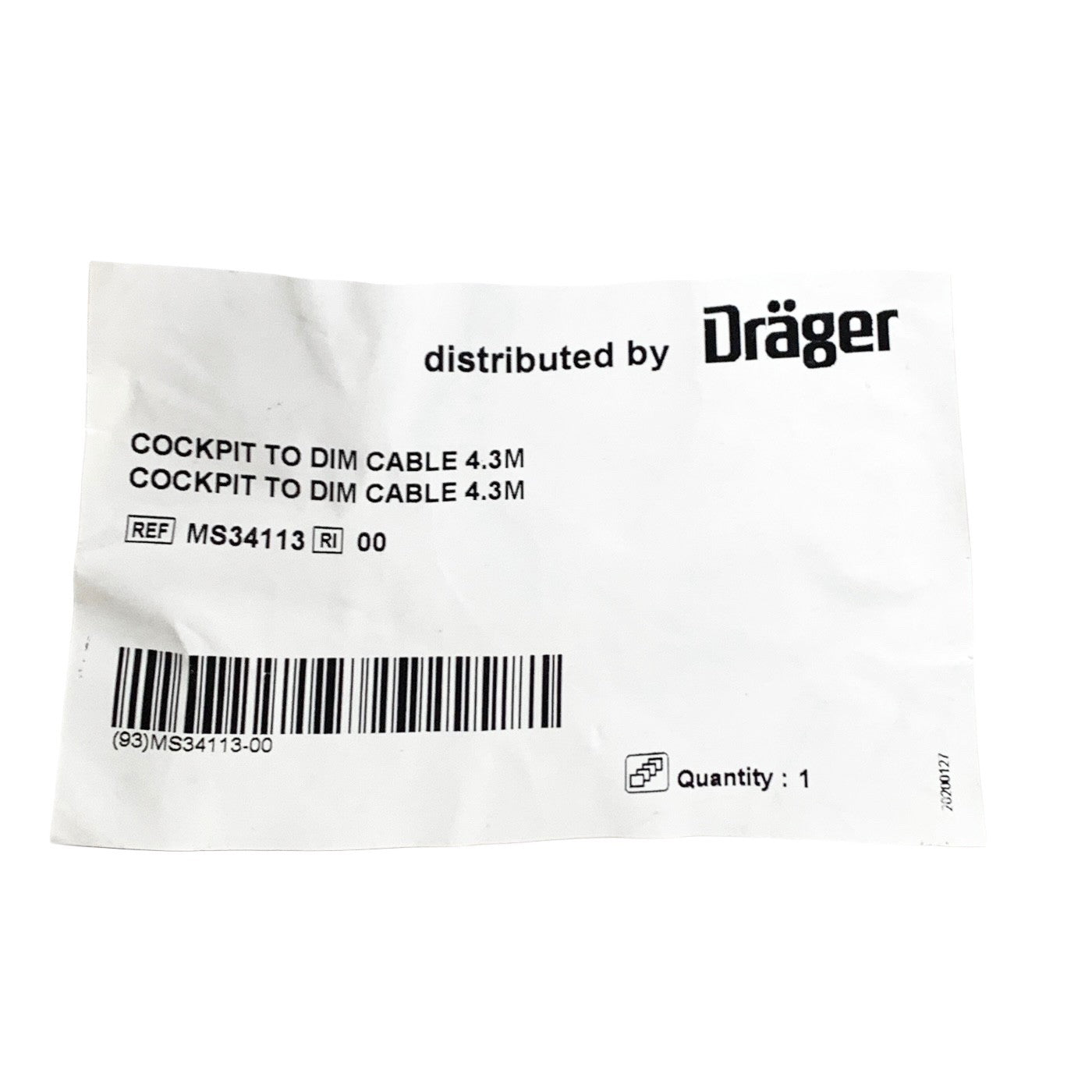 Drager REF MS34113, Cockpit to DIM Cable 4.3M OEM