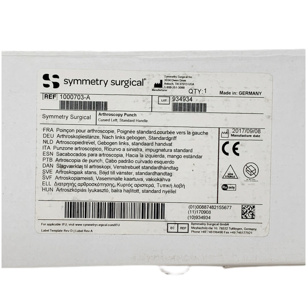 Symmetry Medical REF 1000703-A, Arthroscopy Punch Curved Left, Standard Handle