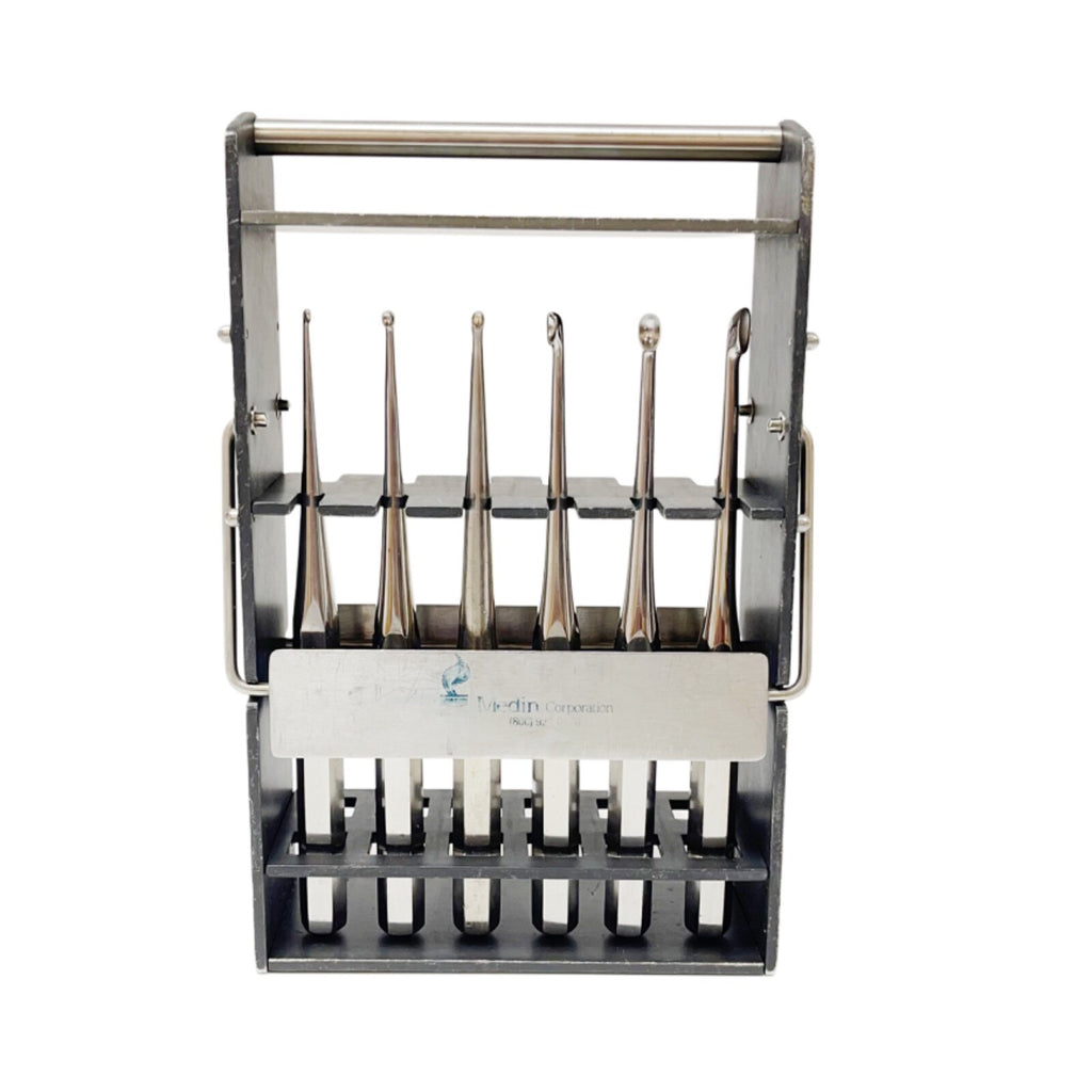 ZIMMER BRUN CUP Curette - Hollow Handle SET OF 6 with Sterilization Rack