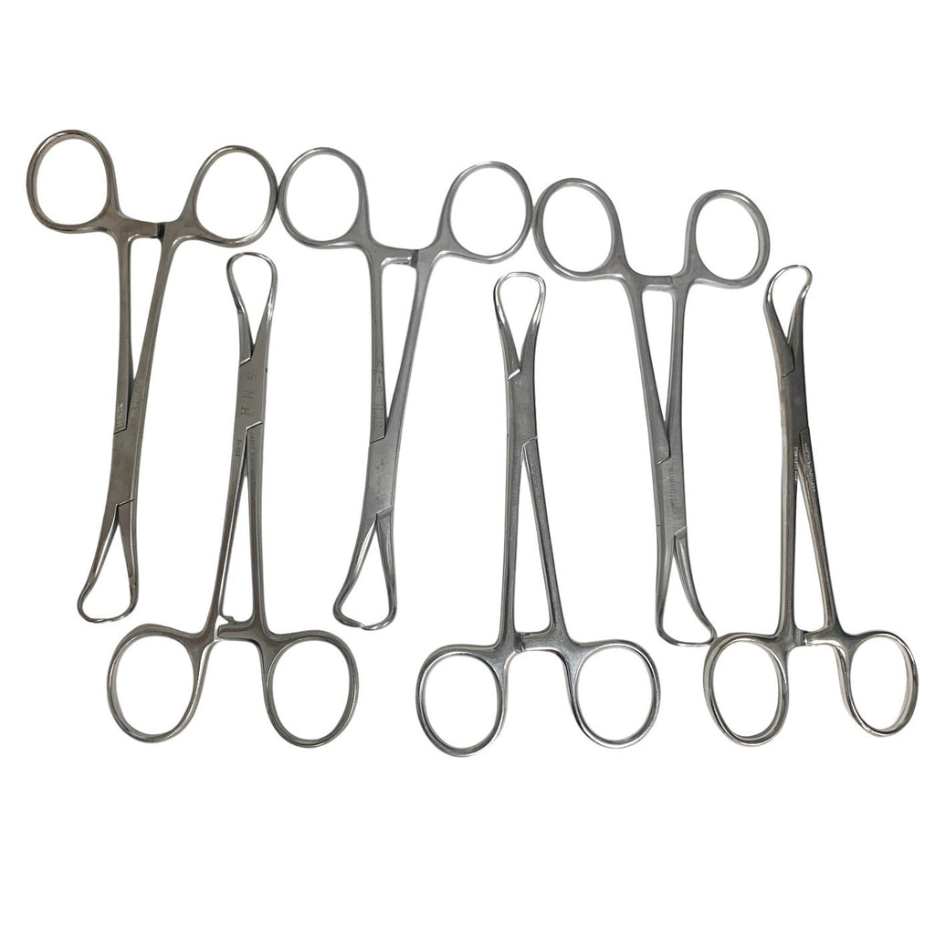 GERMAN BACKHAUS TOWEL CLAMPS LOT OF 6. ASSORTED BRANDS SIZE 5 1/2 INCHES.