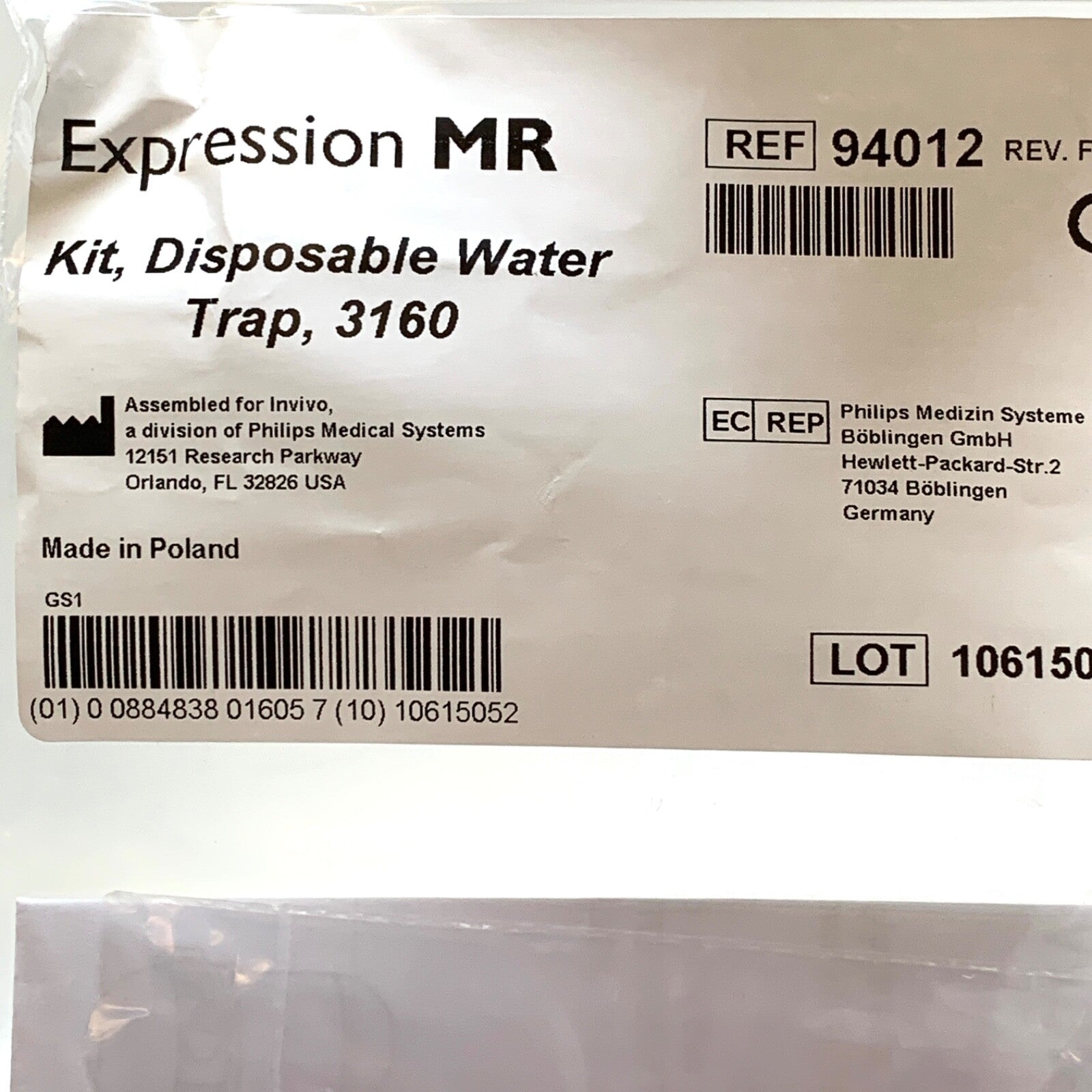 Philips REF 94012, Expression MR Kit, Disposable Water Trap, 3160