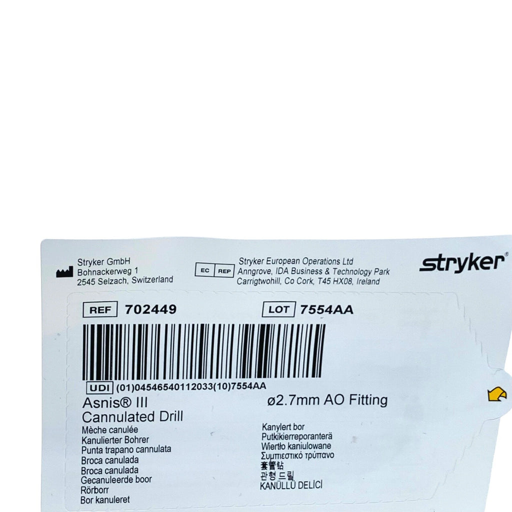STRYKER REF 702449, ASNIS III, CANNULATED DRILL