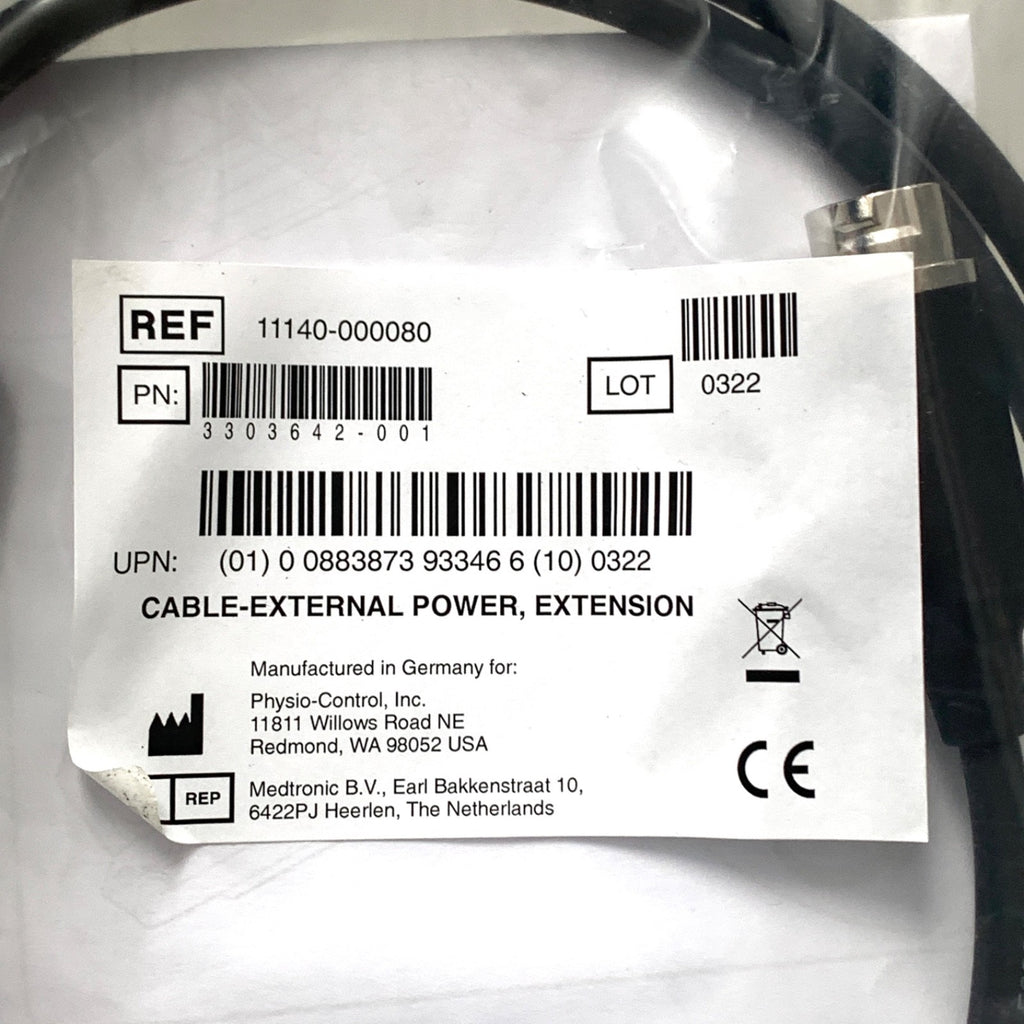 PHYSIO-CONTROL REF 11140-000080, EXTERNAL POWER, EXTENSION CABLE