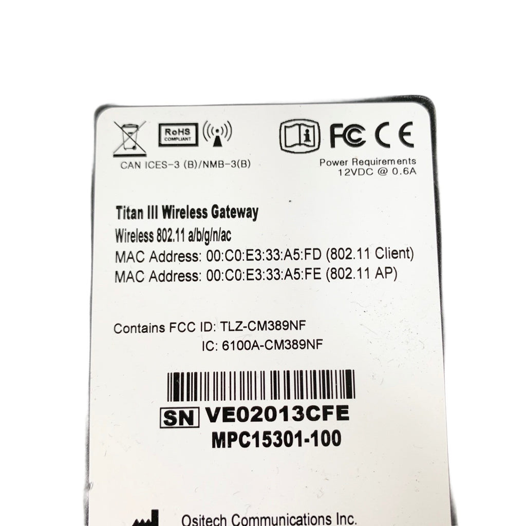 OSITECH REF MPC15301-100, Titan Ill Wireless Gateway Wireless 802.11 a/b/g/n/ac