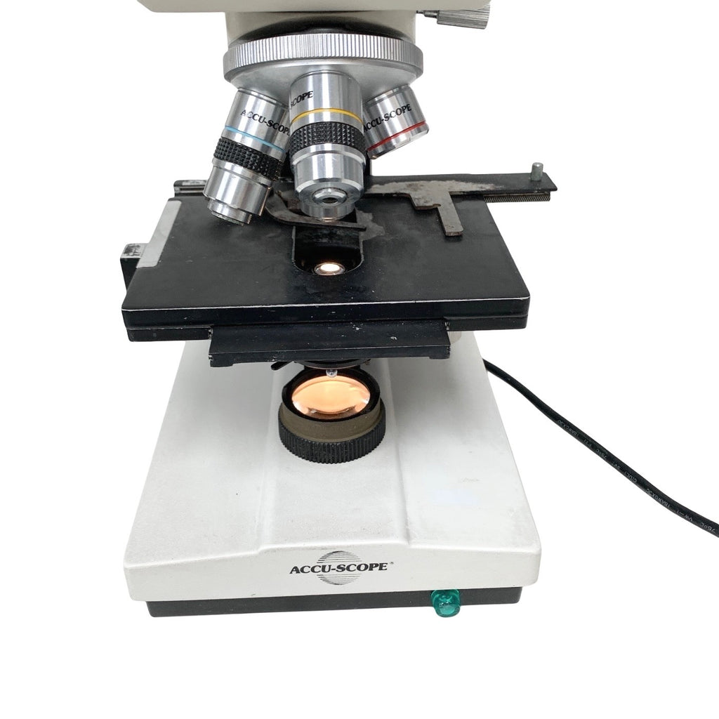 ACCU-SCOPE REF 1812WSWH, BINOCULAR MICROSCOPE,  w/ 4x, 10x, 40x, 100x OBJECTIVE