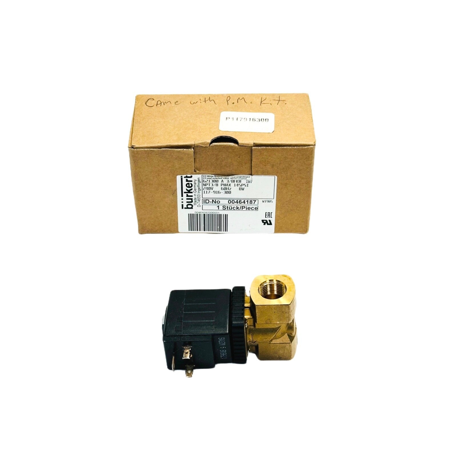 BURKERT 621300 A 3/8KM BR NPT3/8 PMAX 145PSI 240V 60HZ 8W Solenoid Valve