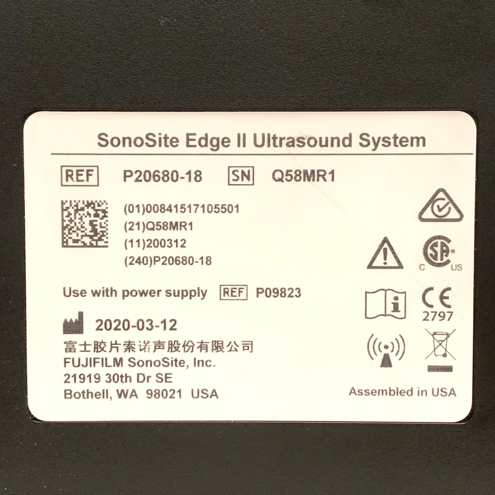Sonosite REF P20680-18, Edge II Ultrasound System, w/ P15078-41 Edge Mini Dock
