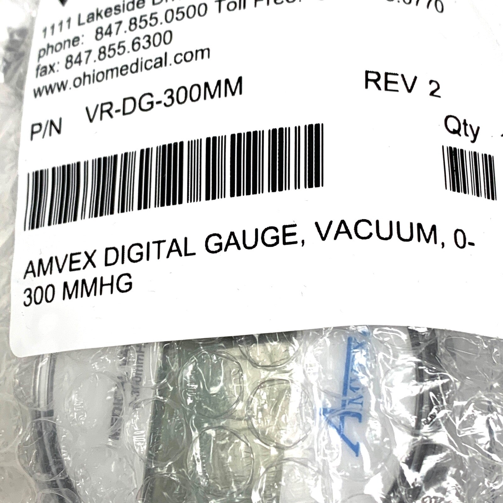 Amvex REF VR-DG-300MM, Digital Gauge, 0-300 MMHG, Vacuum