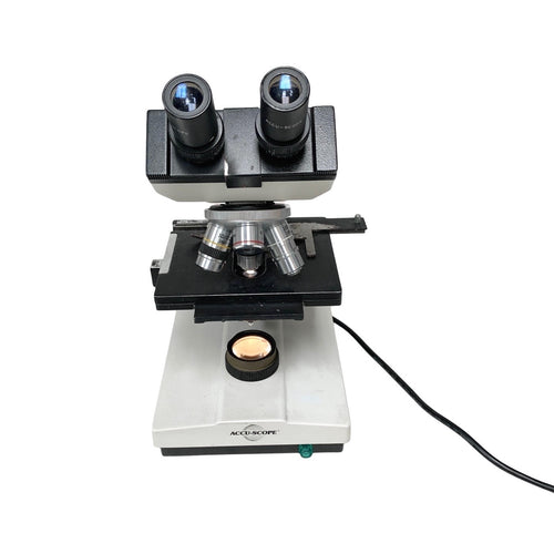 ACCU-SCOPE REF 1812WSWH, BINOCULAR MICROSCOPE,  w/ 4x, 10x, 40x, 100x OBJECTIVE