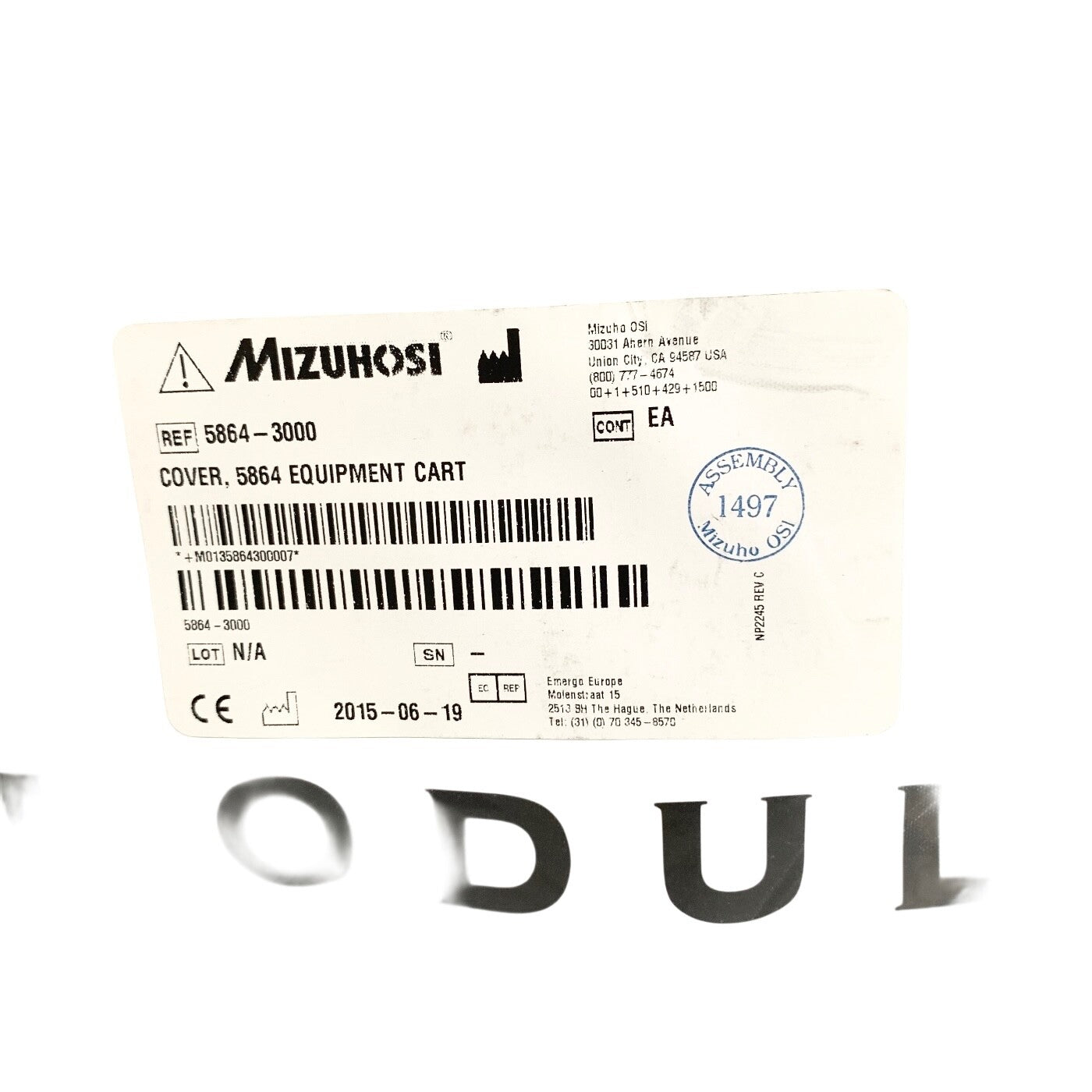 MIZUHO OSI REF 5864-3000, COVER FOR 5864 EQUIPMENT CART
