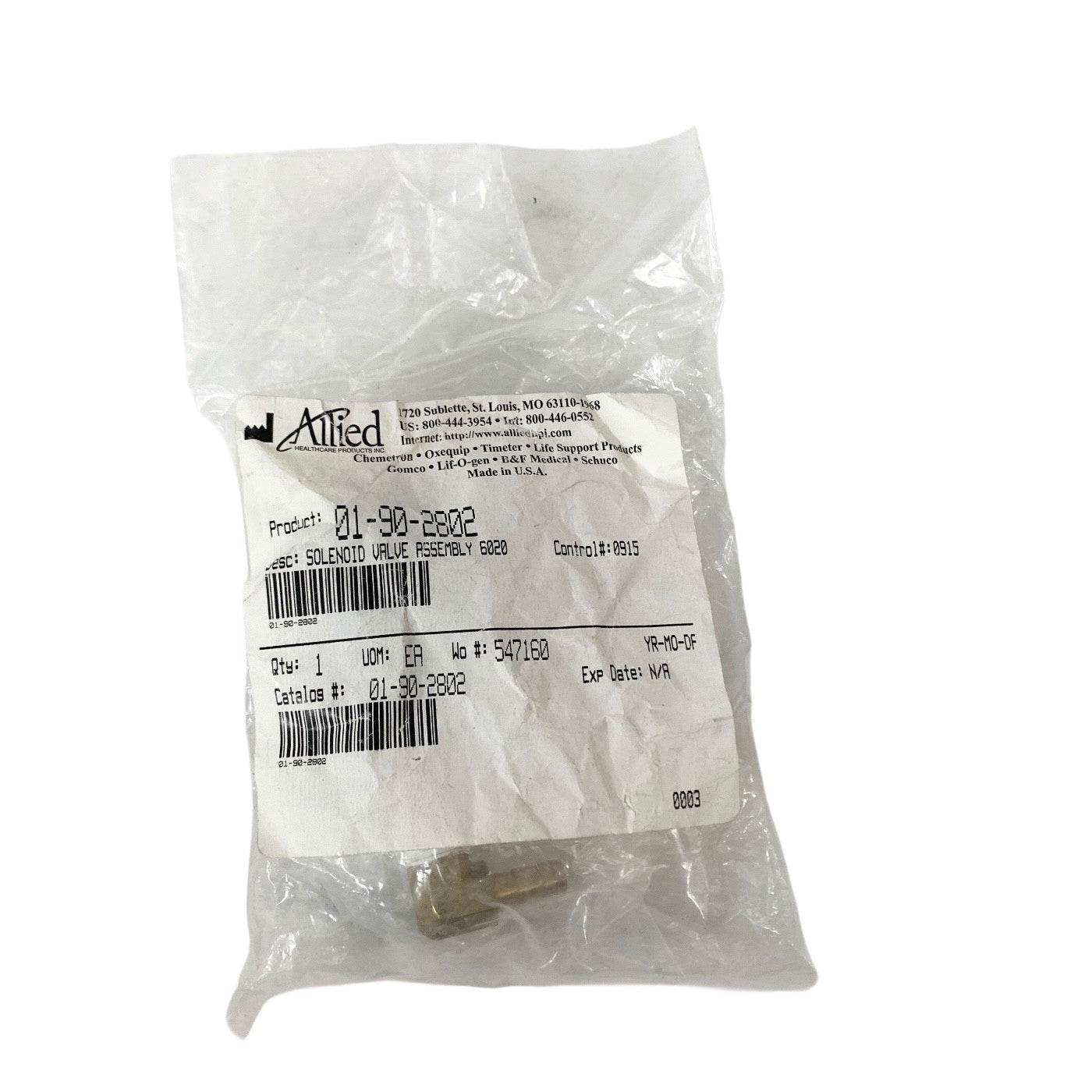 Allied Healthcare 01-90-2802 Solenoid Valve Assembly forGomco 6020 Aspirator NEW