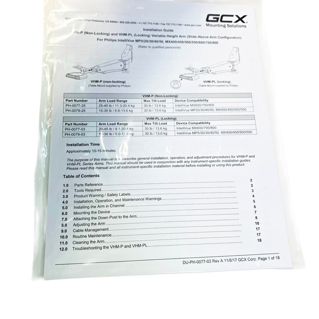GCX REF PH-0079-03, WS-0011-78B, VARIABLE HEIGHT ARM CHANNEL MOUNT