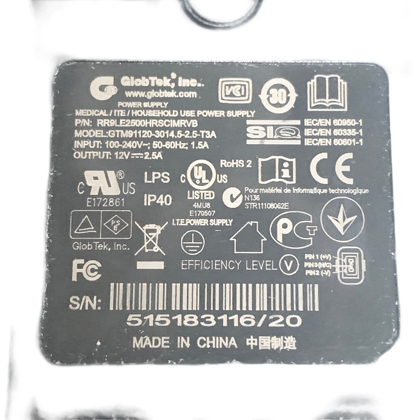 GLOBETEK REF GTM91120, MEDICAL USE POWER SUPPLY, 12V, 2.5A