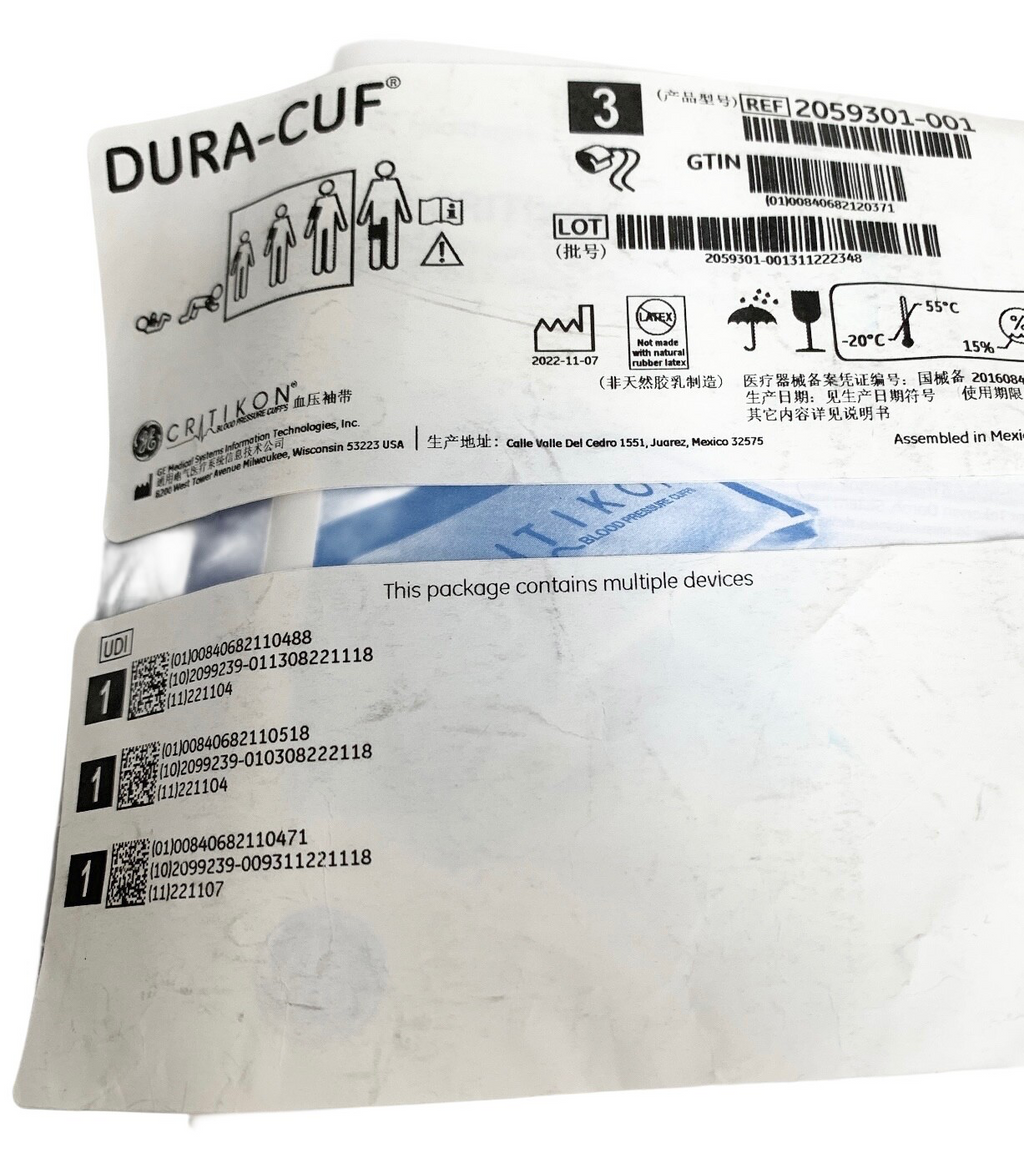 GE CRITIKON REF 2059302-002, LOT OF 3 ASSORTED DURA-CUFF, NEW