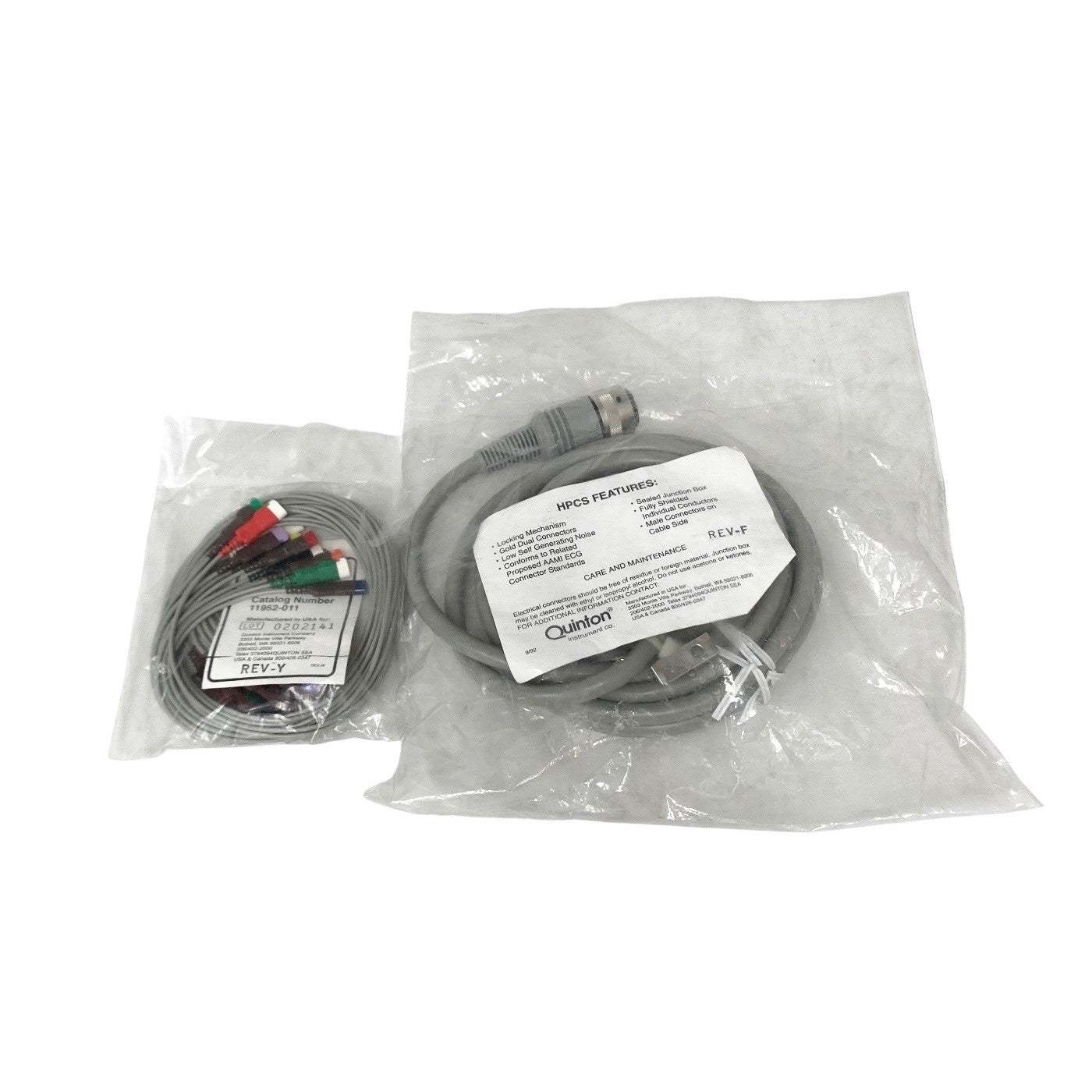Quinton Ref 11952-011, 10-Lead ECG EKG Leadwire Set w/ Grabber Lead End