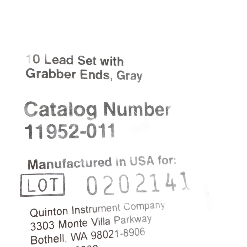 Quinton Ref 11952-011, 10-Lead ECG EKG Leadwire Set w/ Grabber Lead End