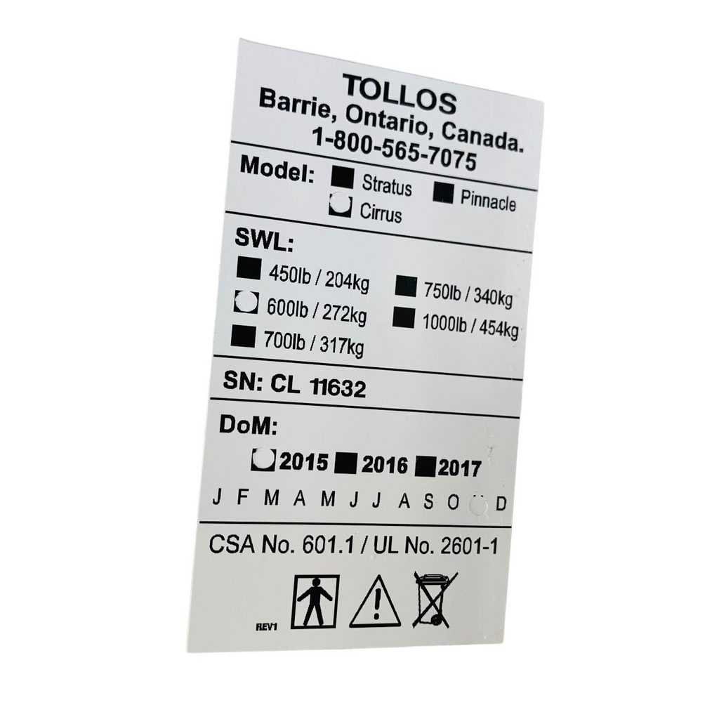 Tollos REF Stratus Cirrus 600, CEILING PATIENT LIFT