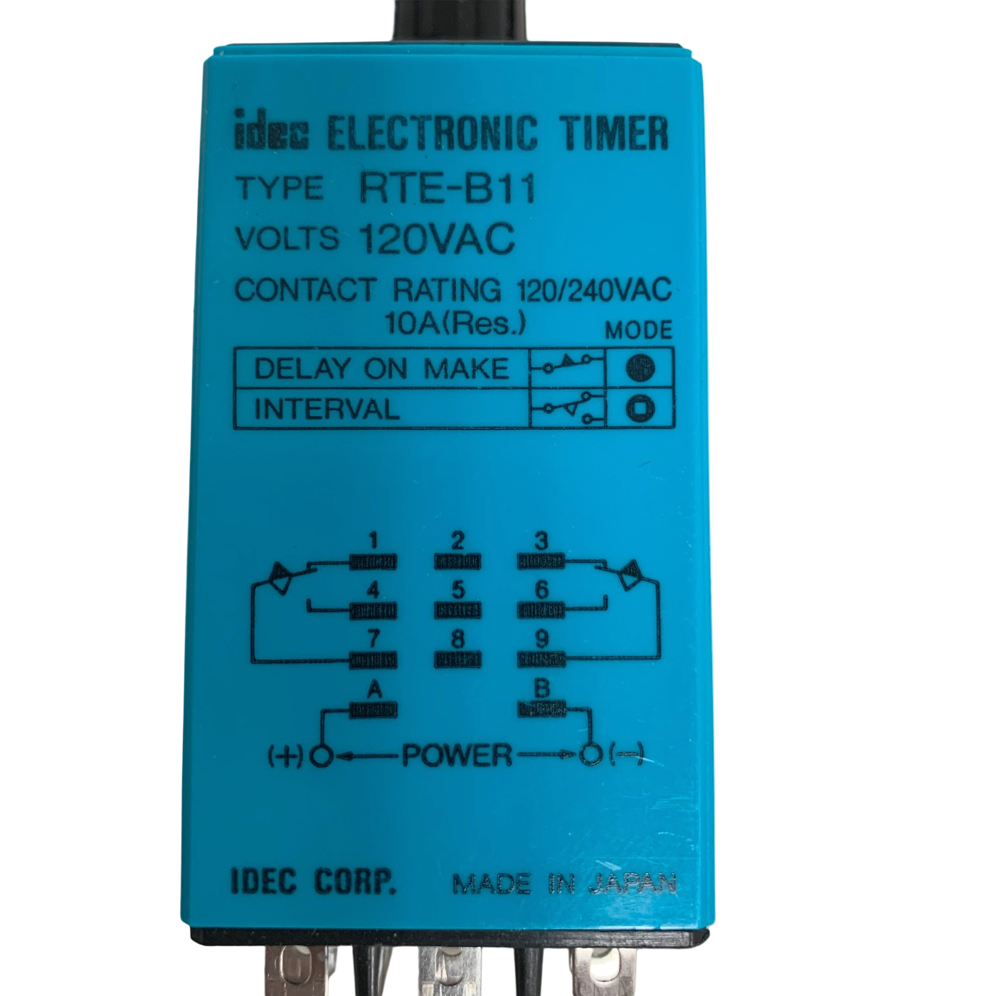 Idec RTE-B11 Analog Timer Relay, 120VAC Contact Rating 120/240VAC 10A 0-10 Sec