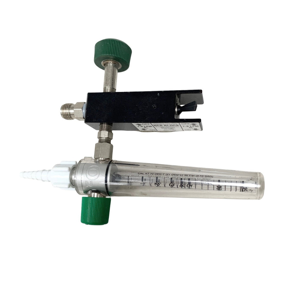 Precision Medical Model 8MFA Oxygen Flowmeter 0-15 LPM w/ NEB Block & Max Flush