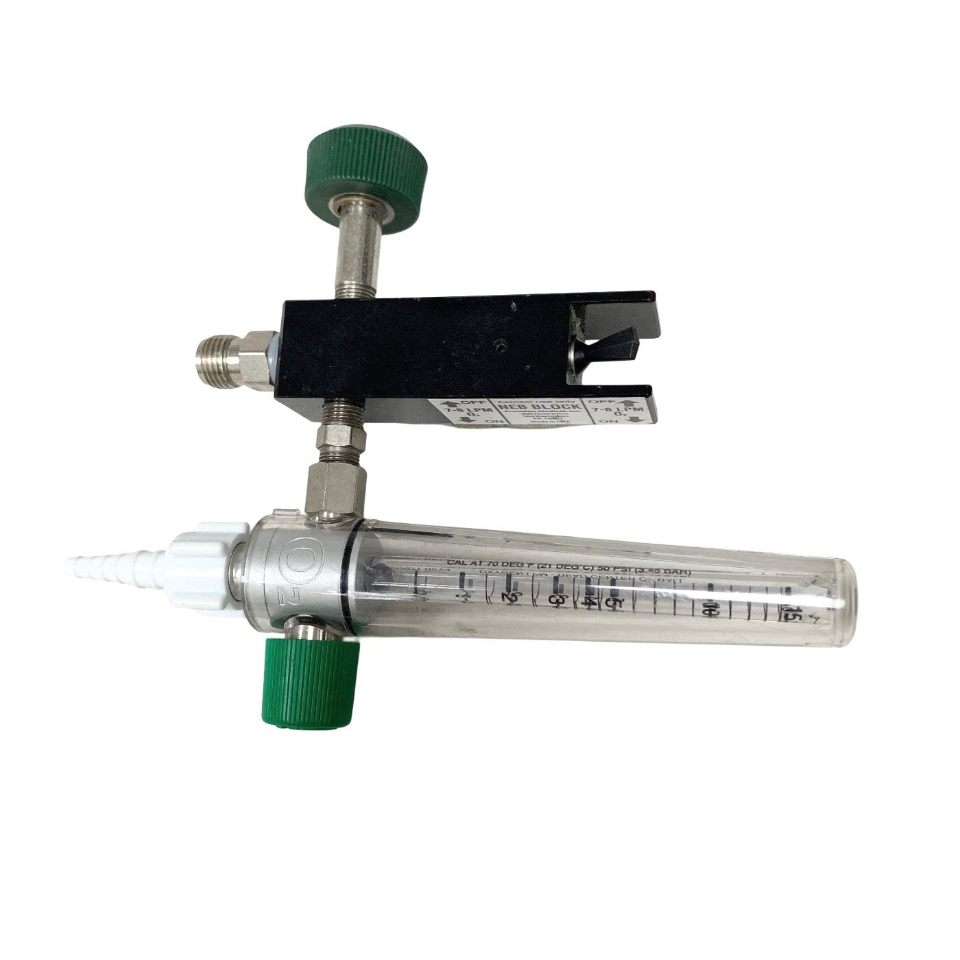 Precision Medical Model 8MFA Oxygen Flowmeter 0-15 LPM w/ NEB Block & Max Flush
