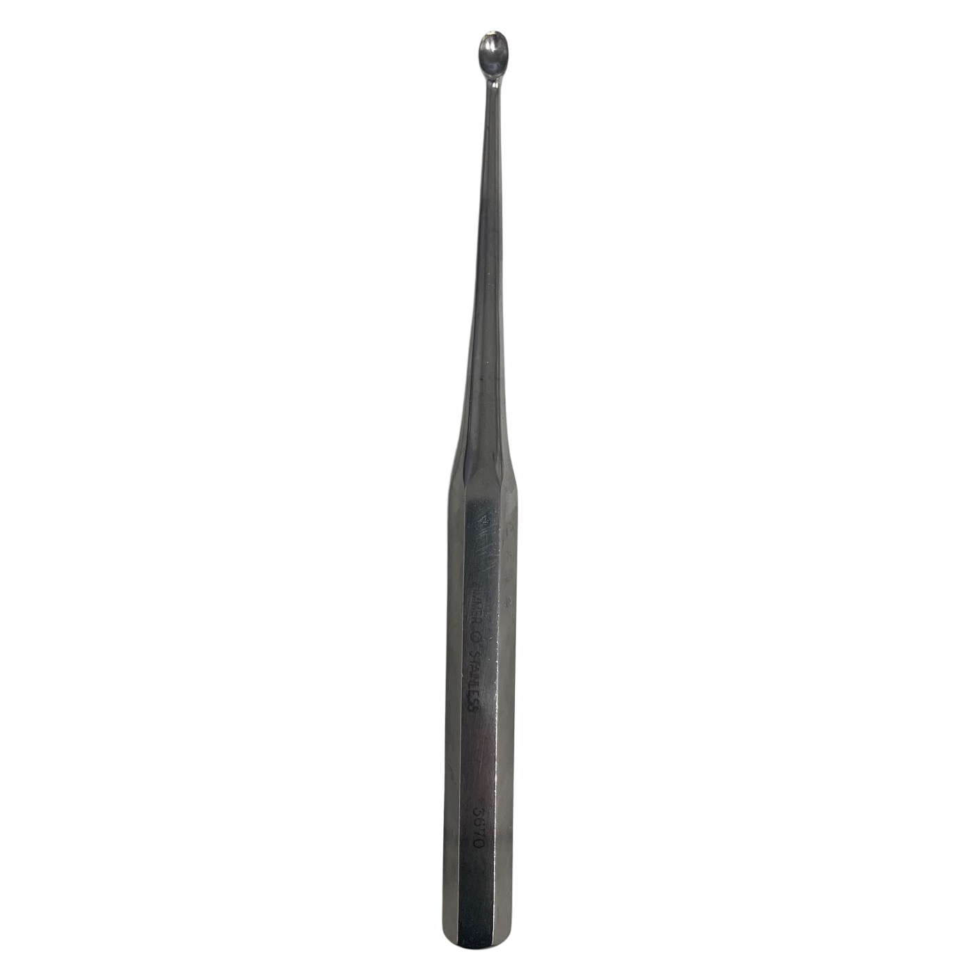 Zimmer 3670 BRUNS Oval Curette, #4 STRAIGHT, Solid Hex Handle